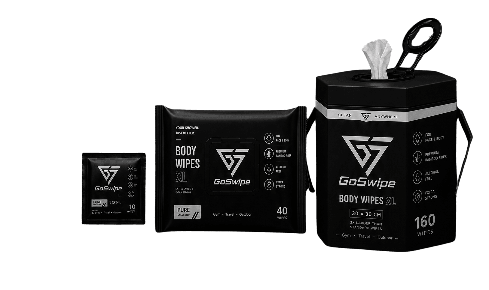 GoSwipe — saszetka, opakowanie 40 szt. i bucket 160 szt.